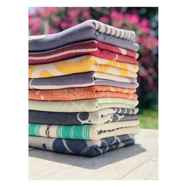Fouta coton tissée 80×160, franges nouées, vue 2