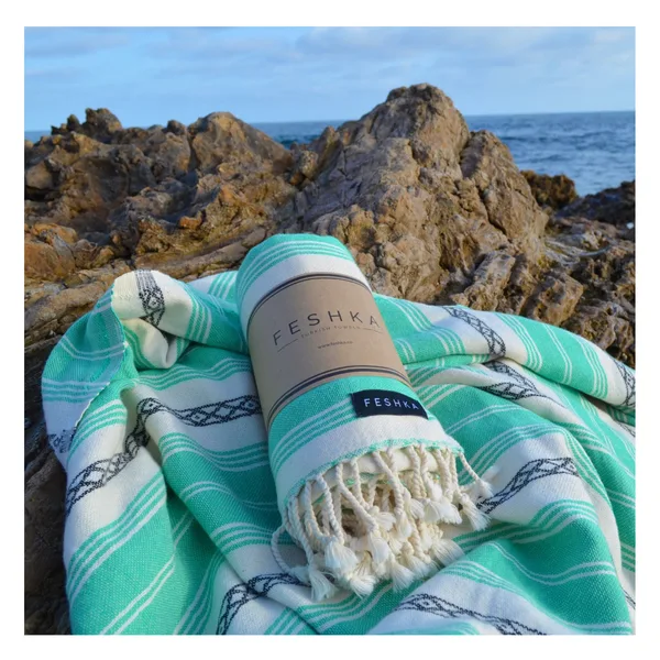 Fouta coton tissée 80×160, franges nouées