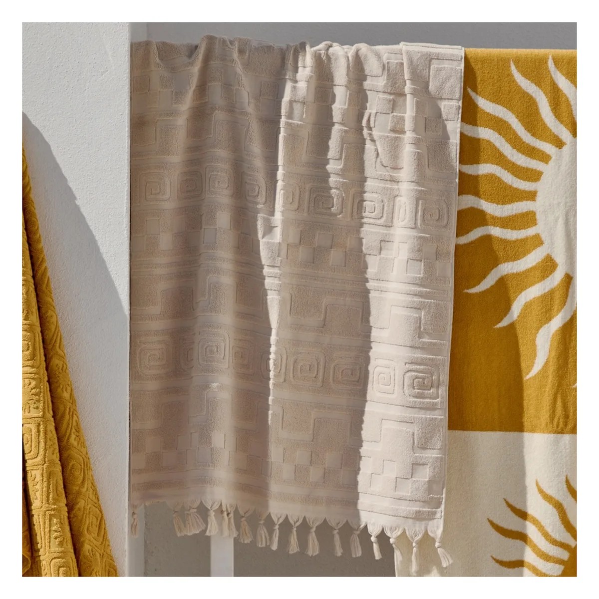 Drap de plage jacquard coton gaufré, 70×140 à 90×180