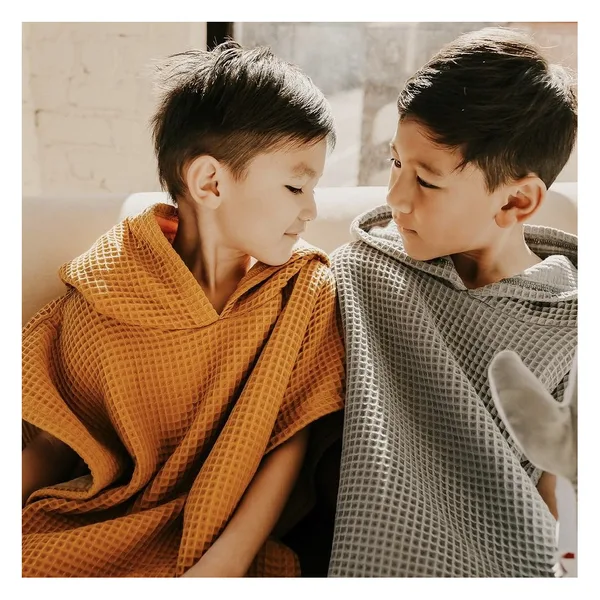 Poncho de plage enfant à capuche, coton gaufré, vue 3