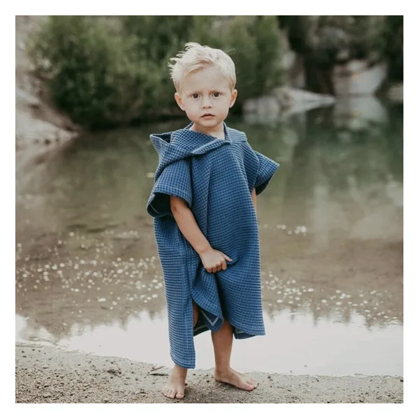 Poncho de plage enfant à capuche, coton gaufré, vue 4