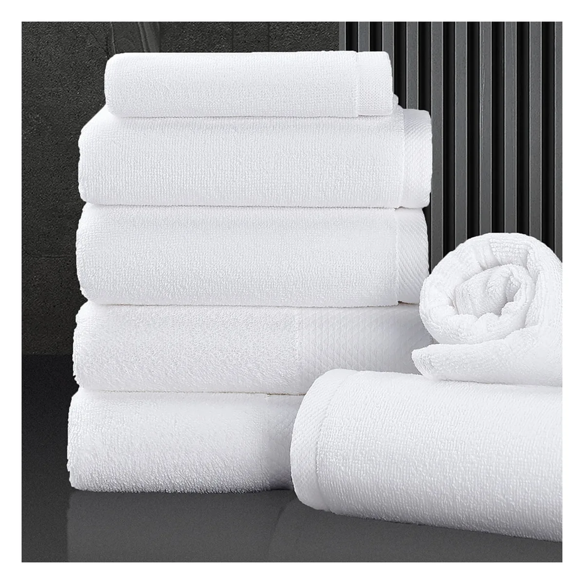 Serviettes bordure satin, 35×35 à 70×140, 350-650 g/m², blanc